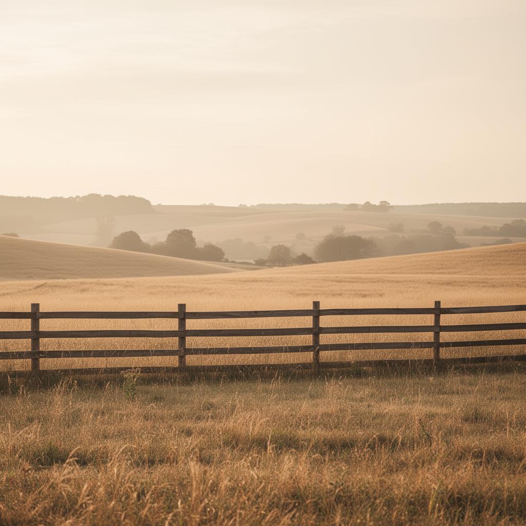 Rolling countryside with wooden fence